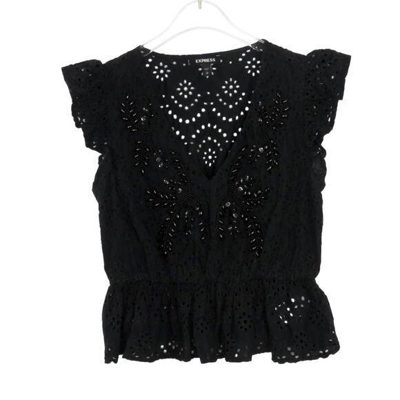 Express Black Beaded Eyelet Top Small Y2k Going Out Top Cute - Picture 6 of 8
